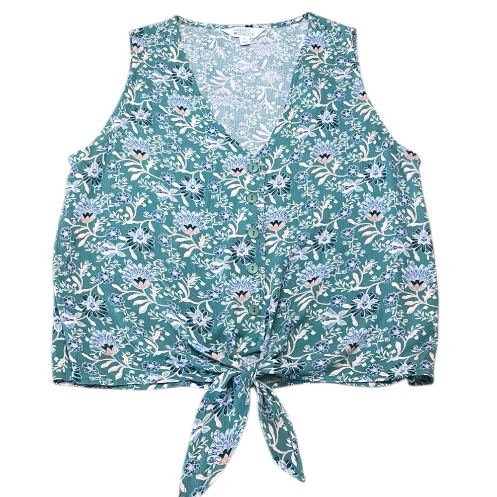 Stitch Fix Market & Spruce Sleeveless Tie Front Blouse, Pastel Floral, Sz M